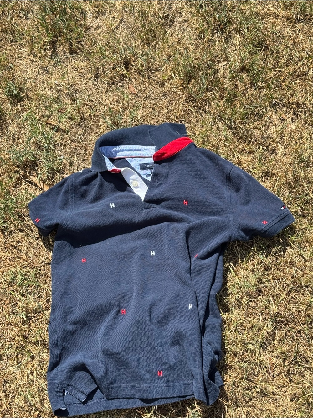 Tommy Hilfiger Navy Polo with Red Collar Detail